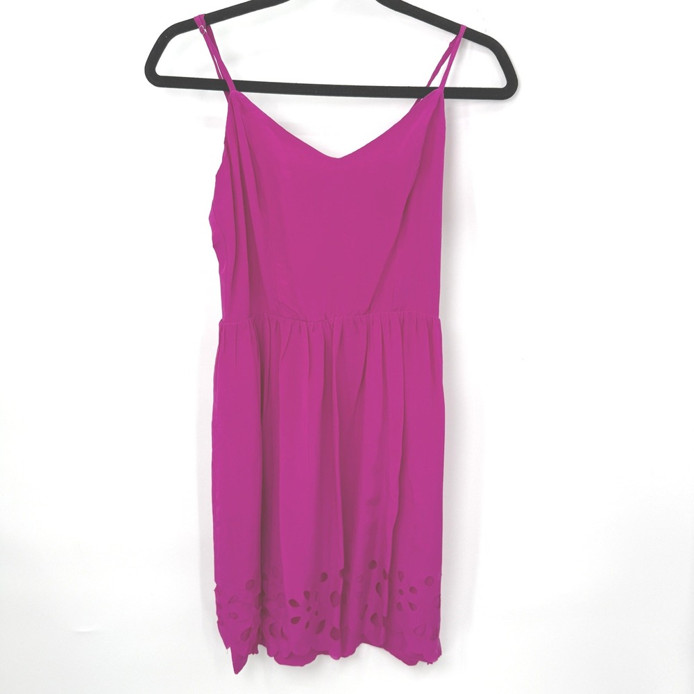 548 Silk Mini Dress‎ Women S Pink Scalloped Hem Boho Chic Party Festival Barbie